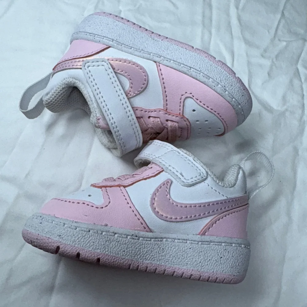 Nike Court Borough Low 2 White Pink Iridescent Toddler Shoes DV5458-105 Size 2C